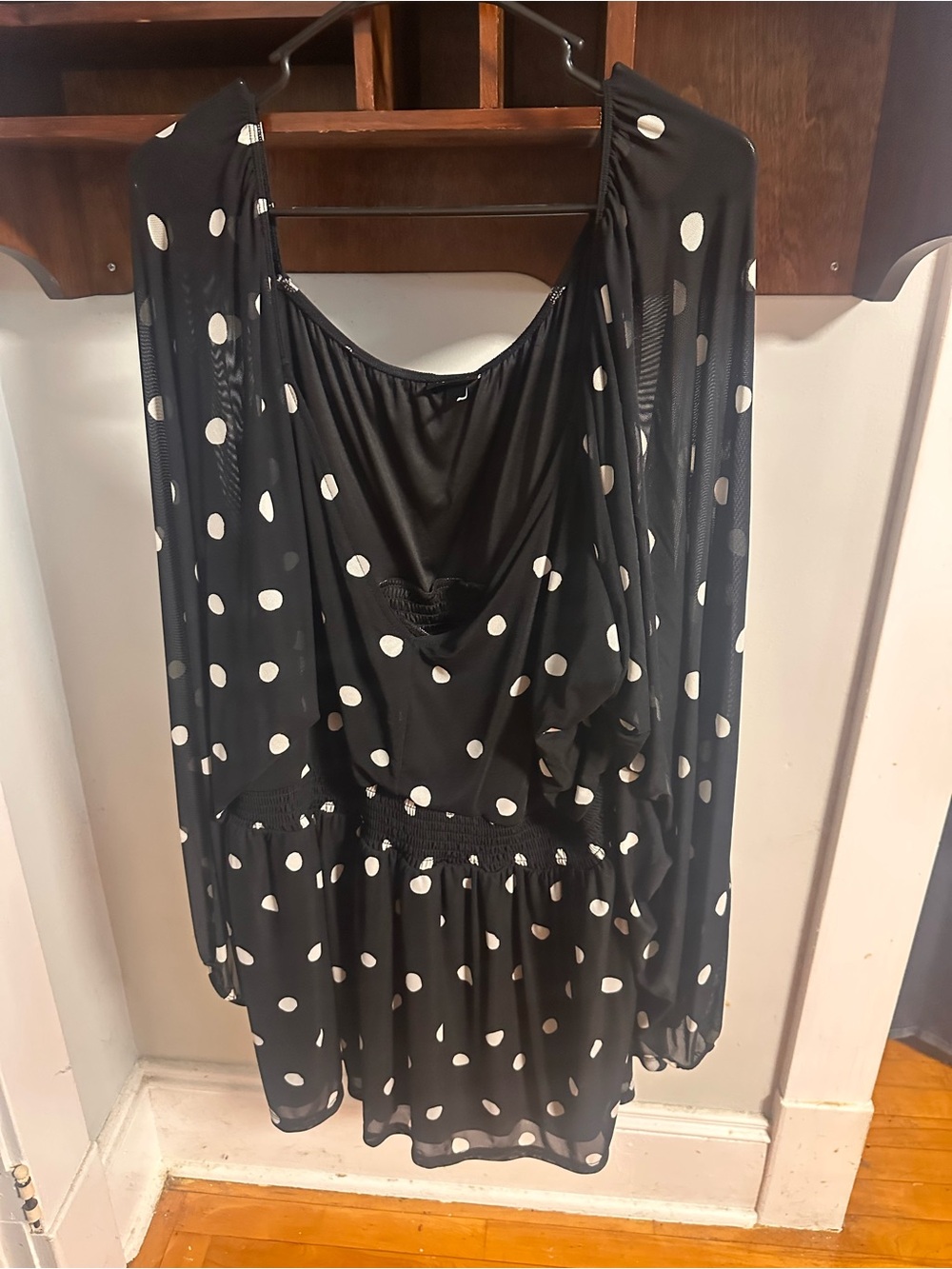 torrid Black with White Polka Dot Long Sleeve Peplum mesh tunic